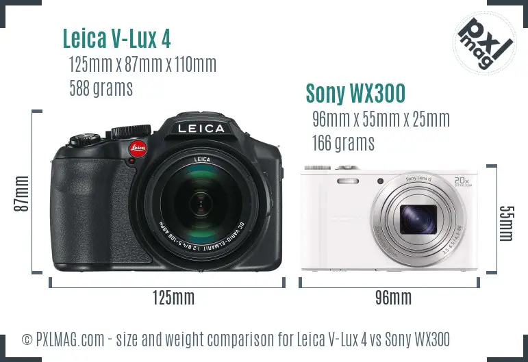 Leica V-Lux 4 vs Sony WX300 size comparison