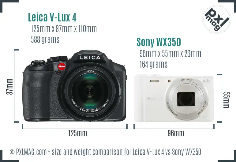 Leica V-Lux 4 vs Sony WX350 size comparison
