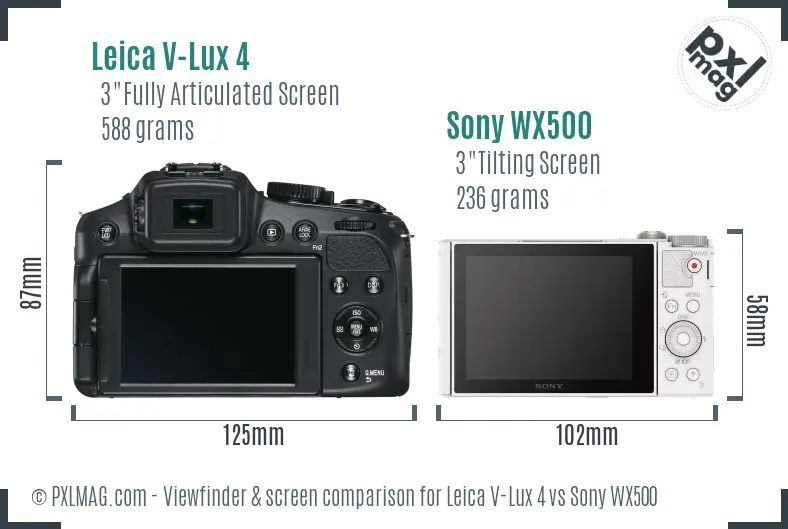 Leica V-Lux 4 vs Sony WX500 Screen and Viewfinder comparison