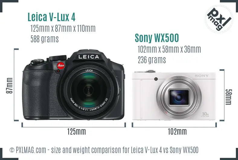 Leica V-Lux 4 vs Sony WX500 size comparison