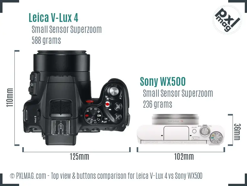 Leica V-Lux 4 vs Sony WX500 top view buttons comparison