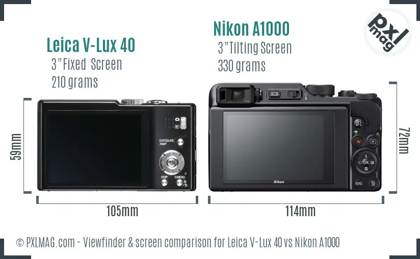 Leica V-Lux 40 vs Nikon A1000 Screen and Viewfinder comparison