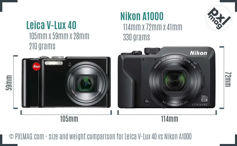 Leica V-Lux 40 vs Nikon A1000 size comparison