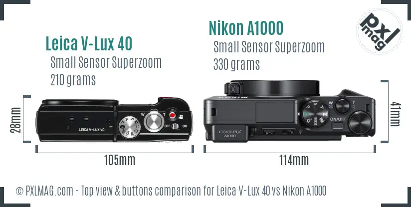 Leica V-Lux 40 vs Nikon A1000 top view buttons comparison