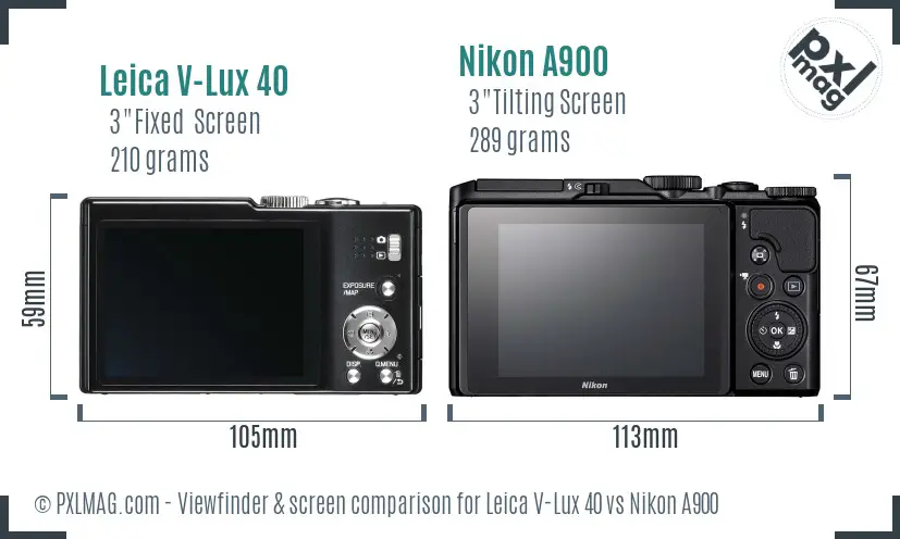 Leica V-Lux 40 vs Nikon A900 Screen and Viewfinder comparison