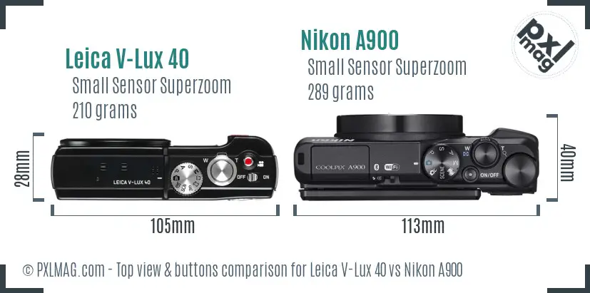 Leica V-Lux 40 vs Nikon A900 top view buttons comparison