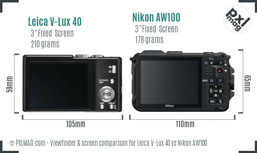 Leica V-Lux 40 vs Nikon AW100 Screen and Viewfinder comparison