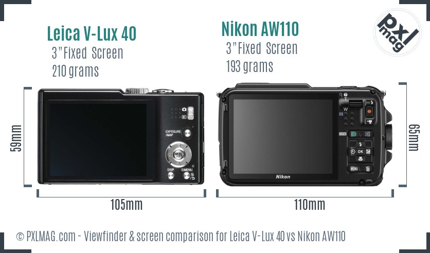 Leica V-Lux 40 vs Nikon AW110 Screen and Viewfinder comparison