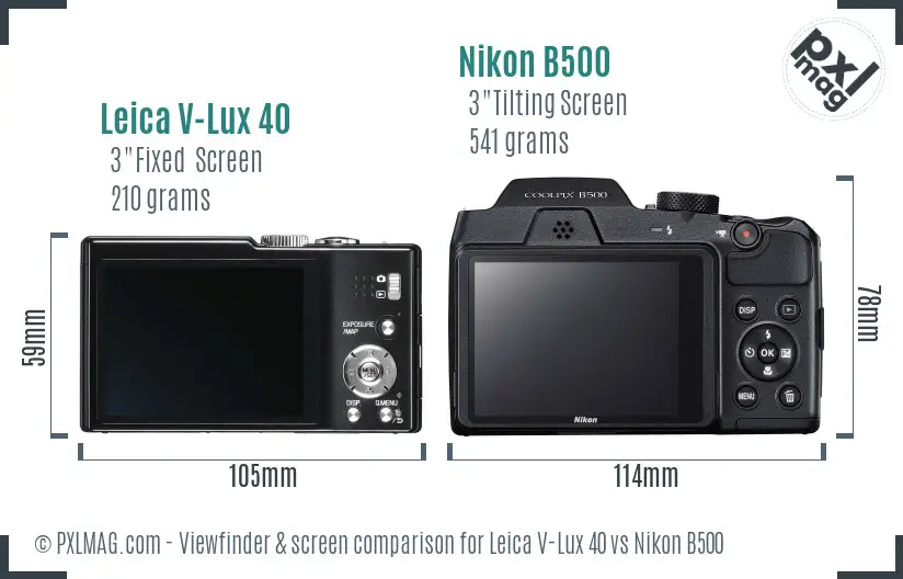 Leica V-Lux 40 vs Nikon B500 Screen and Viewfinder comparison