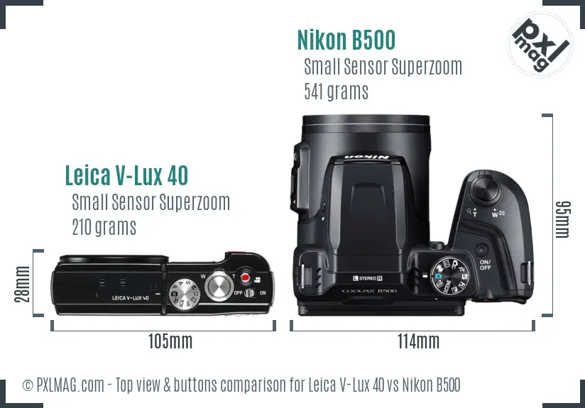 Leica V-Lux 40 vs Nikon B500 top view buttons comparison