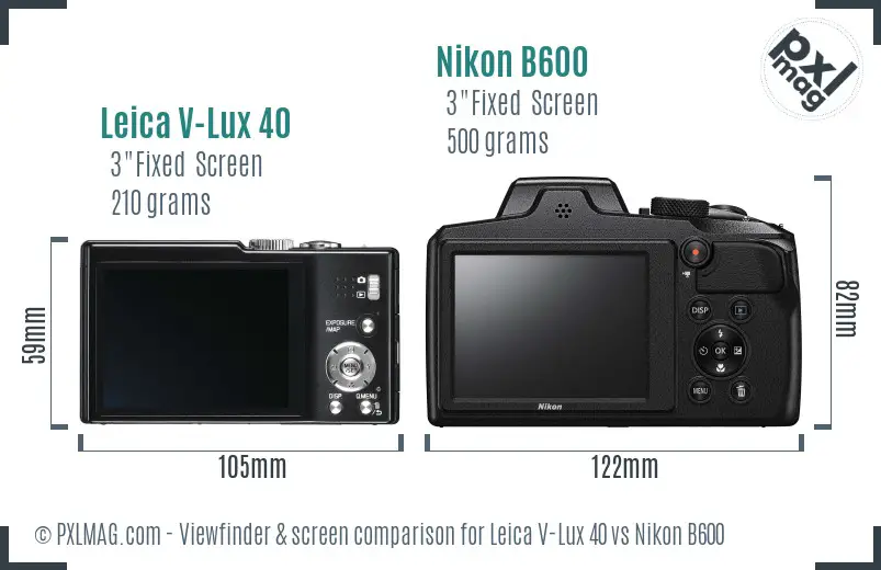 Leica V-Lux 40 vs Nikon B600 Screen and Viewfinder comparison