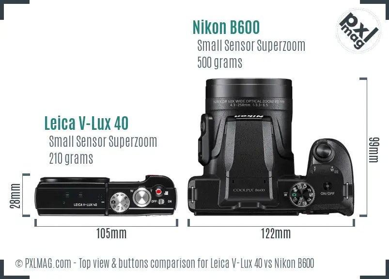 Leica V-Lux 40 vs Nikon B600 top view buttons comparison