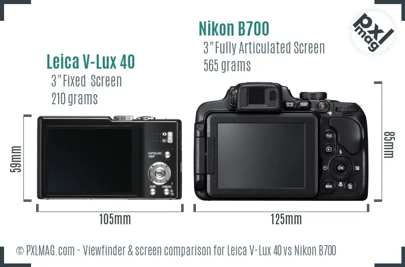 Leica V-Lux 40 vs Nikon B700 Screen and Viewfinder comparison
