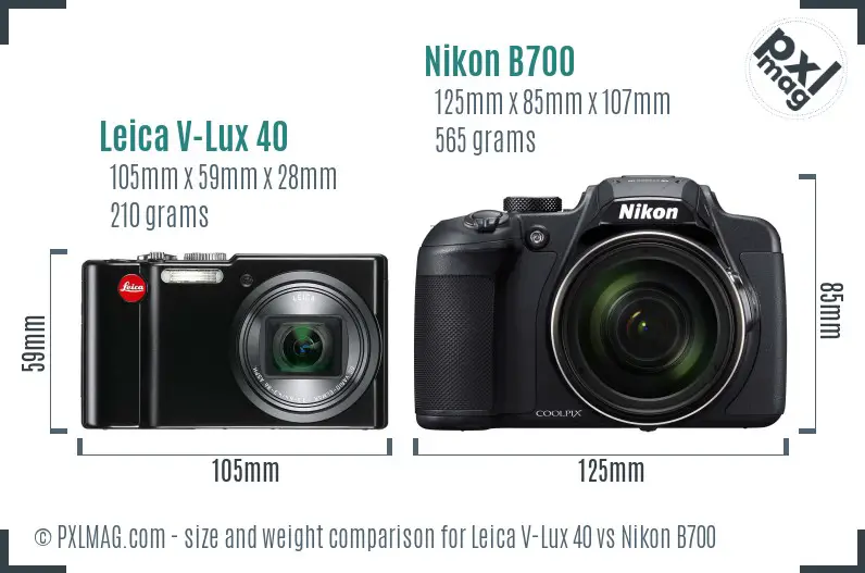 Leica V-Lux 40 vs Nikon B700 size comparison Leica V-Lux 40 vs Nikon B700 size comparison