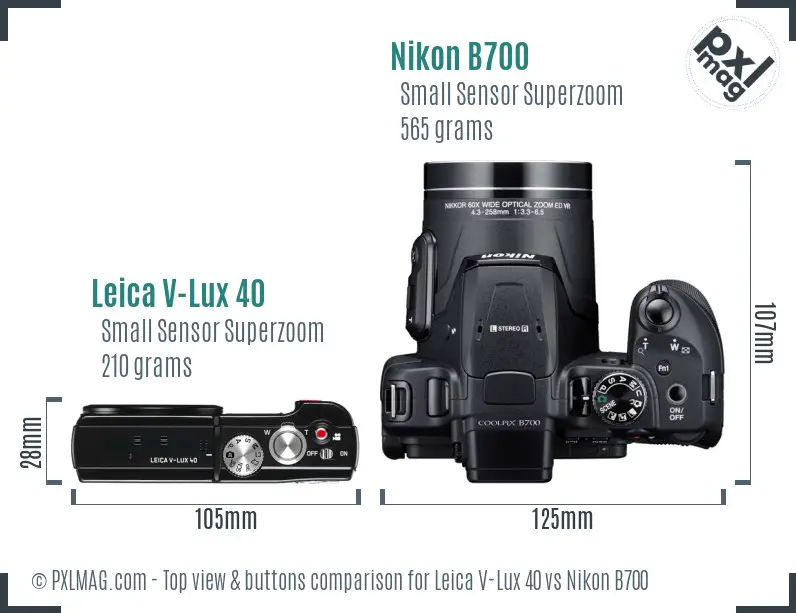 Leica V-Lux 40 vs Nikon B700 top view buttons comparison
