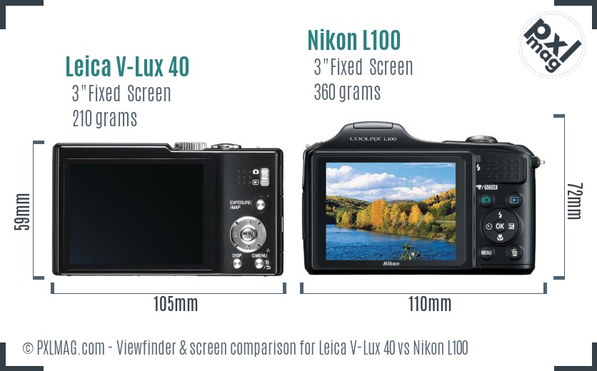 Leica V-Lux 40 vs Nikon L100 Screen and Viewfinder comparison