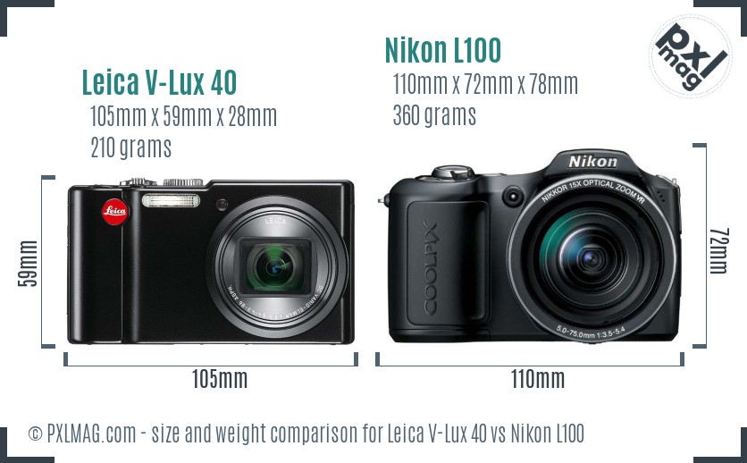 Leica V-Lux 40 vs Nikon L100 size comparison