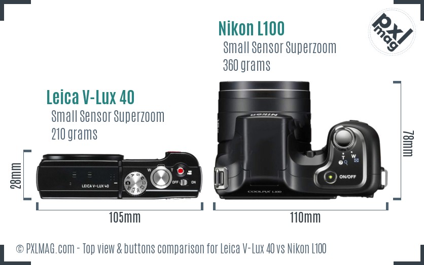 Leica V-Lux 40 vs Nikon L100 top view buttons comparison