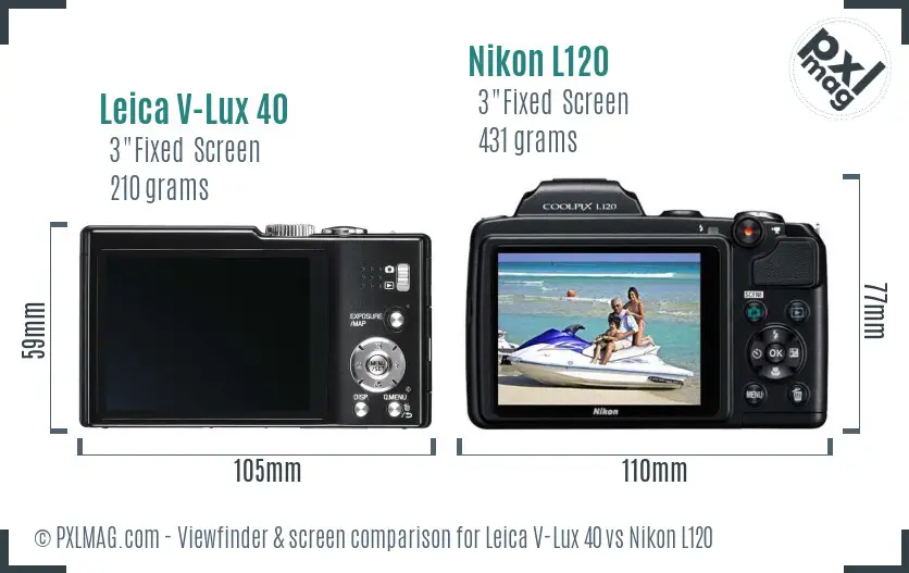 Leica V-Lux 40 vs Nikon L120 Screen and Viewfinder comparison