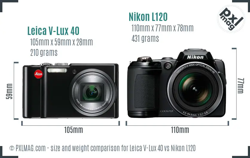 Leica V-Lux 40 vs Nikon L120 size comparison