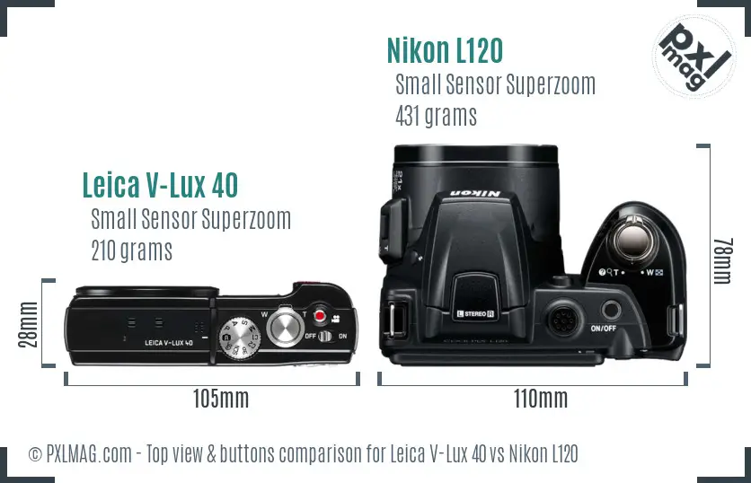 Leica V-Lux 40 vs Nikon L120 top view buttons comparison