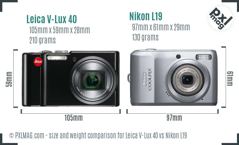 Leica V-Lux 40 vs Nikon L19 size comparison