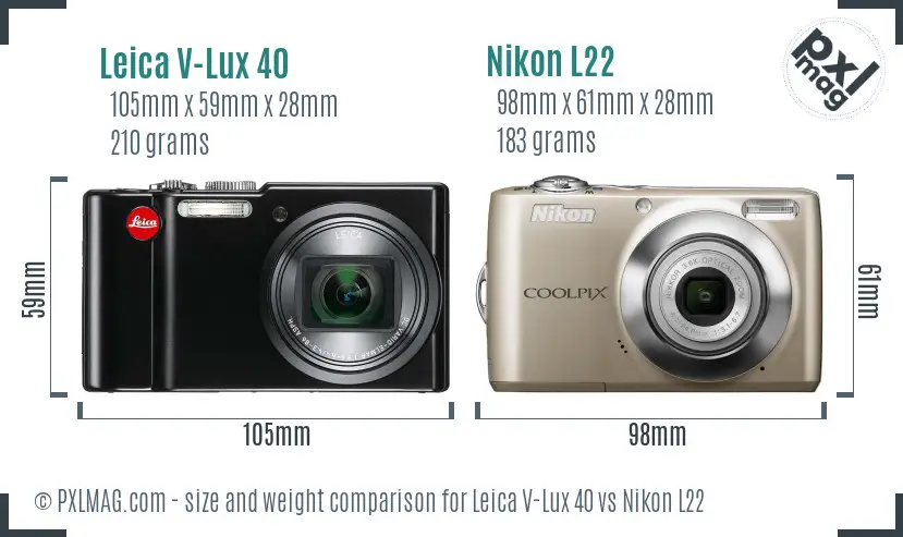 Leica V-Lux 40 vs Nikon L22 size comparison