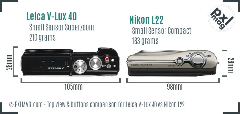 Leica V-Lux 40 vs Nikon L22 top view buttons comparison