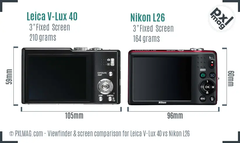 Leica V-Lux 40 vs Nikon L26 Screen and Viewfinder comparison