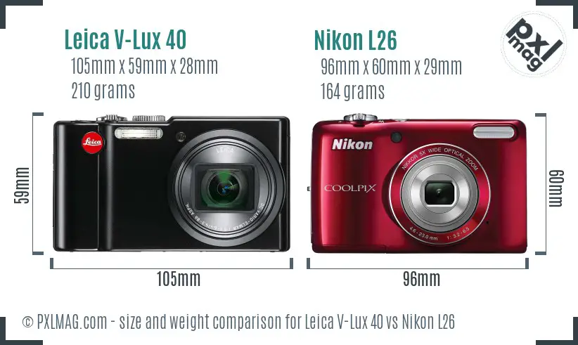 Leica V-Lux 40 vs Nikon L26 size comparison