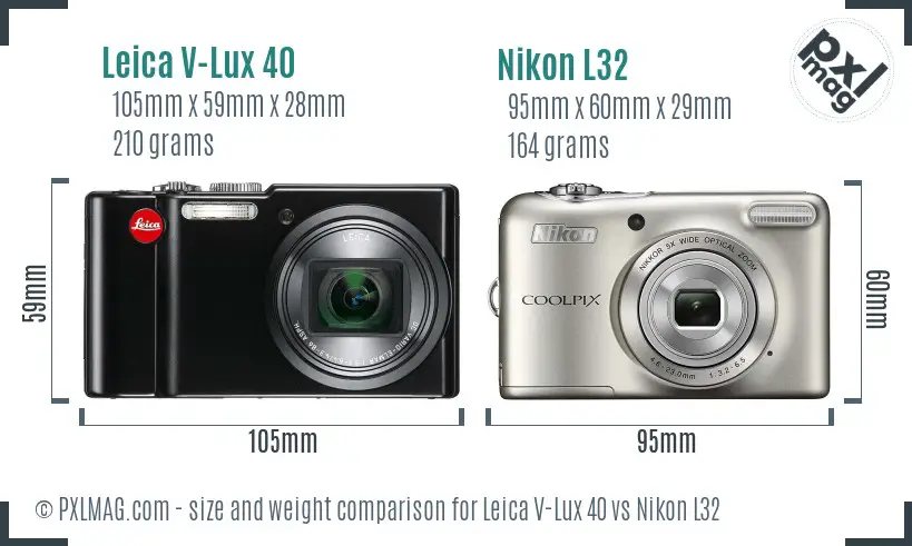Leica V-Lux 40 vs Nikon L32 size comparison