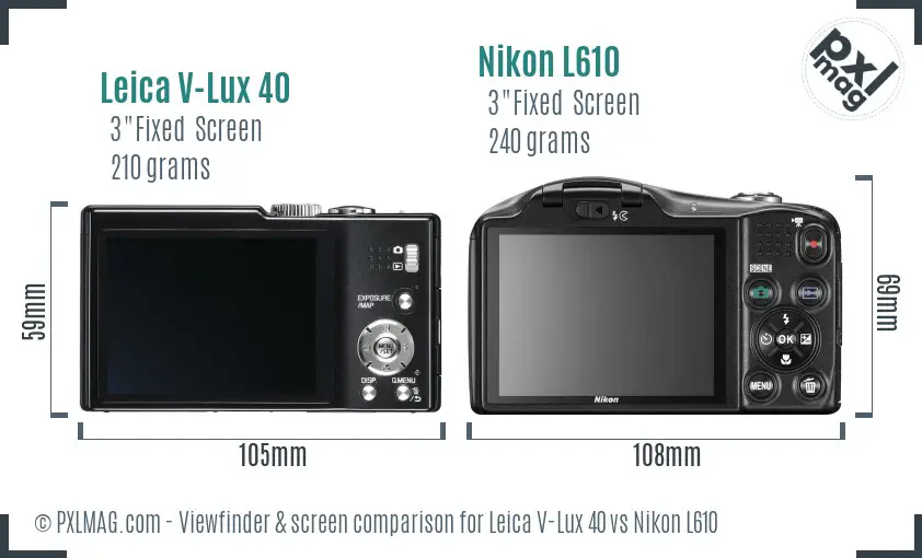 Leica V-Lux 40 vs Nikon L610 Screen and Viewfinder comparison