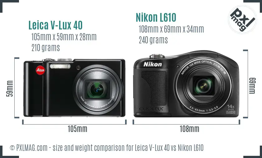 Leica V-Lux 40 vs Nikon L610 size comparison Leica V-Lux 40 vs Nikon L610 size comparison