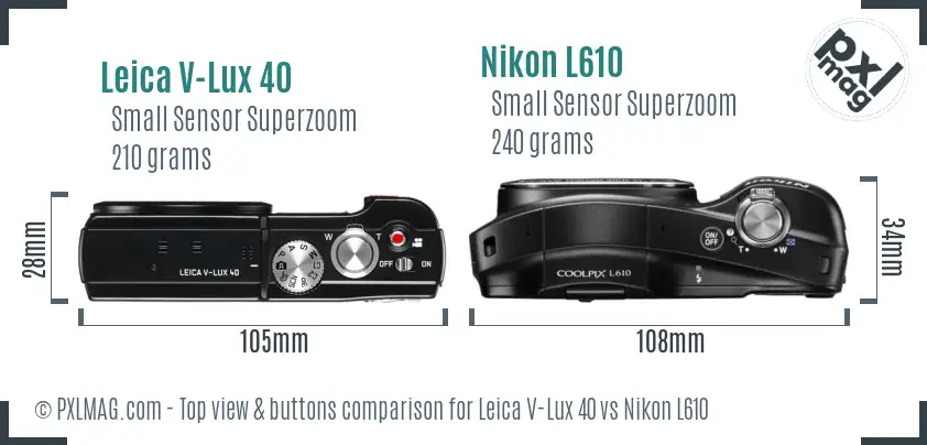 Leica V-Lux 40 vs Nikon L610 top view buttons comparison