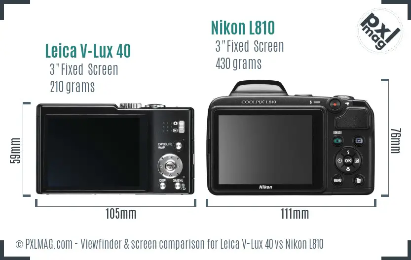 Leica V-Lux 40 vs Nikon L810 Screen and Viewfinder comparison