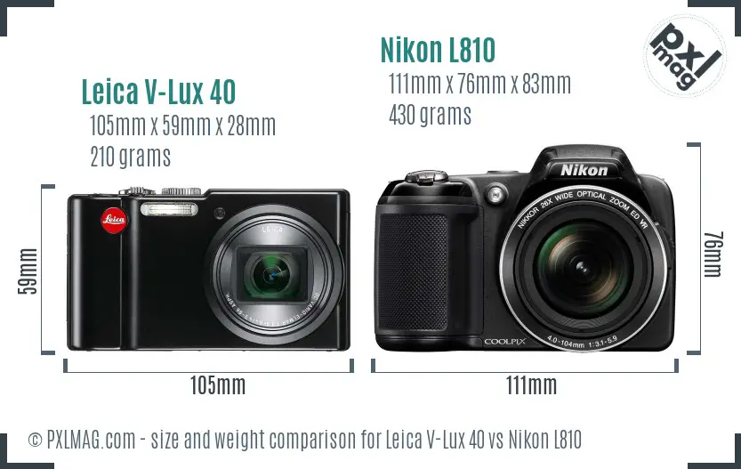 Leica V-Lux 40 vs Nikon L810 size comparison
