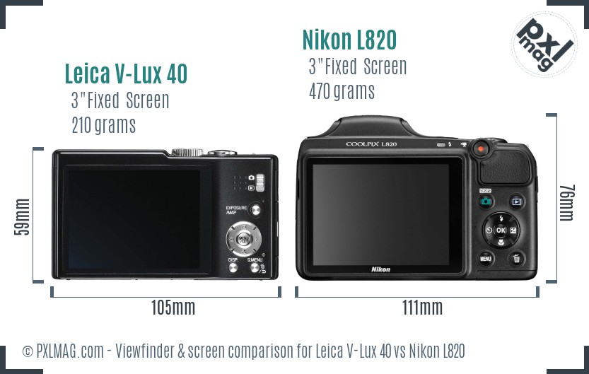 Leica V-Lux 40 vs Nikon L820 Screen and Viewfinder comparison