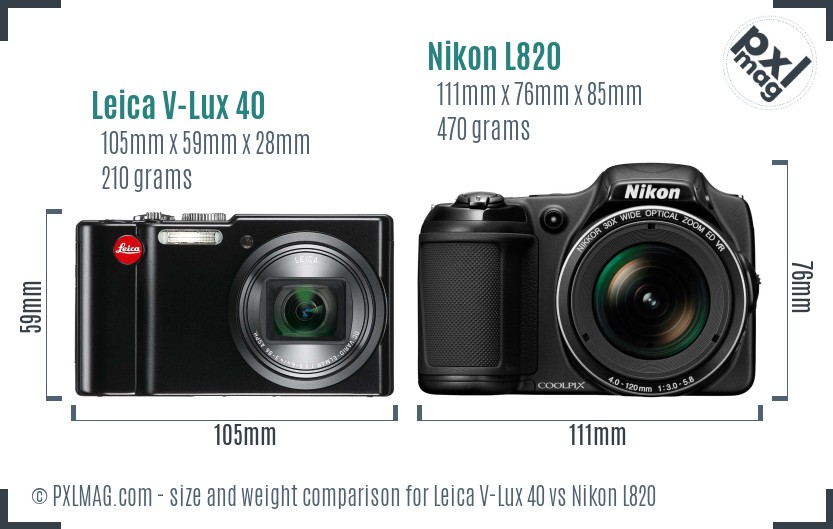 Leica V-Lux 40 vs Nikon L820 size comparison