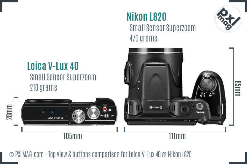 Leica V-Lux 40 vs Nikon L820 top view buttons comparison