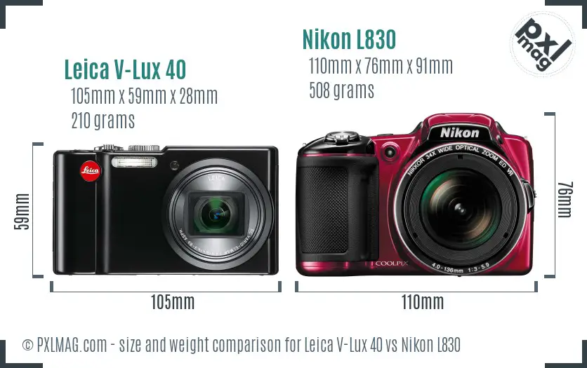 Leica V-Lux 40 vs Nikon L830 size comparison Leica V-Lux 40 vs Nikon L830 size comparison