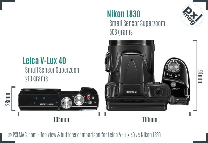 Leica V-Lux 40 vs Nikon L830 top view buttons comparison Leica V-Lux 40 vs Nikon L830 top view buttons comparison