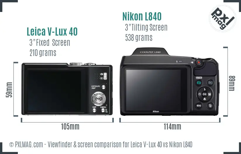 Leica V-Lux 40 vs Nikon L840 Screen and Viewfinder comparison