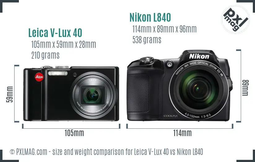 Leica V-Lux 40 vs Nikon L840 size comparison
