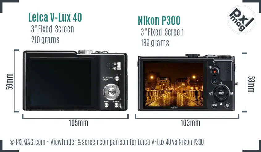 Leica V-Lux 40 vs Nikon P300 Screen and Viewfinder comparison