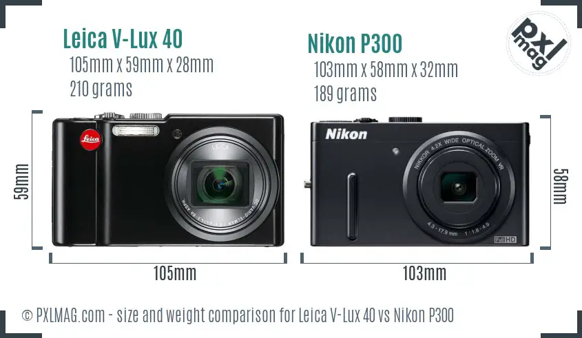 Leica V-Lux 40 vs Nikon P300 size comparison