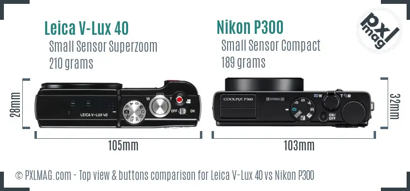 Leica V-Lux 40 vs Nikon P300 top view buttons comparison