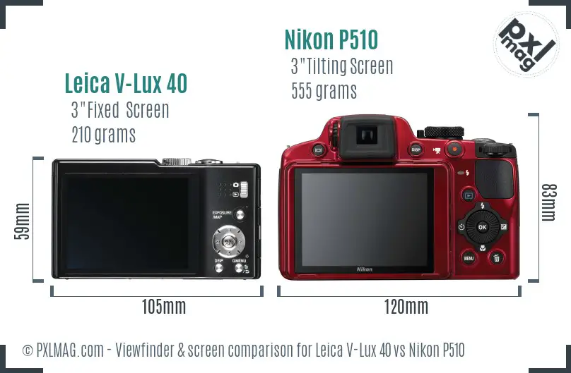 Leica V-Lux 40 vs Nikon P510 Screen and Viewfinder comparison