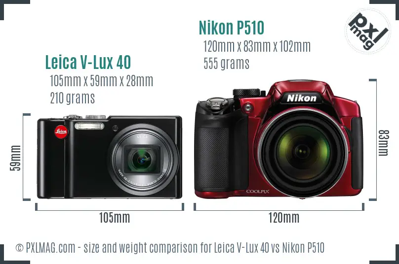 Leica V-Lux 40 vs Nikon P510 size comparison