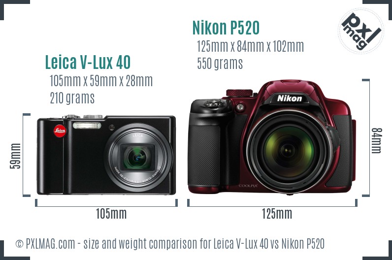 Leica V-Lux 40 vs Nikon P520 size comparison