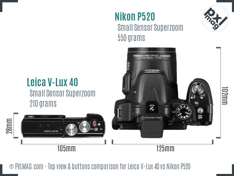 Leica V-Lux 40 vs Nikon P520 top view buttons comparison